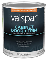 Valspar 8200 028.0082004.005 Cabinet, Door and Trim Paint Enamel, Water Base, Semi-Gloss Sheen, Clear Base, 1 qt